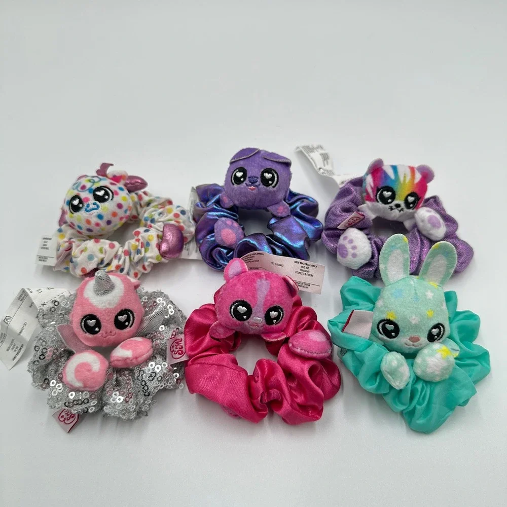 Moose Toys Scrunchems Hair Scrunchies Kids OS Multicolor Excellent Plush Lot 6pc